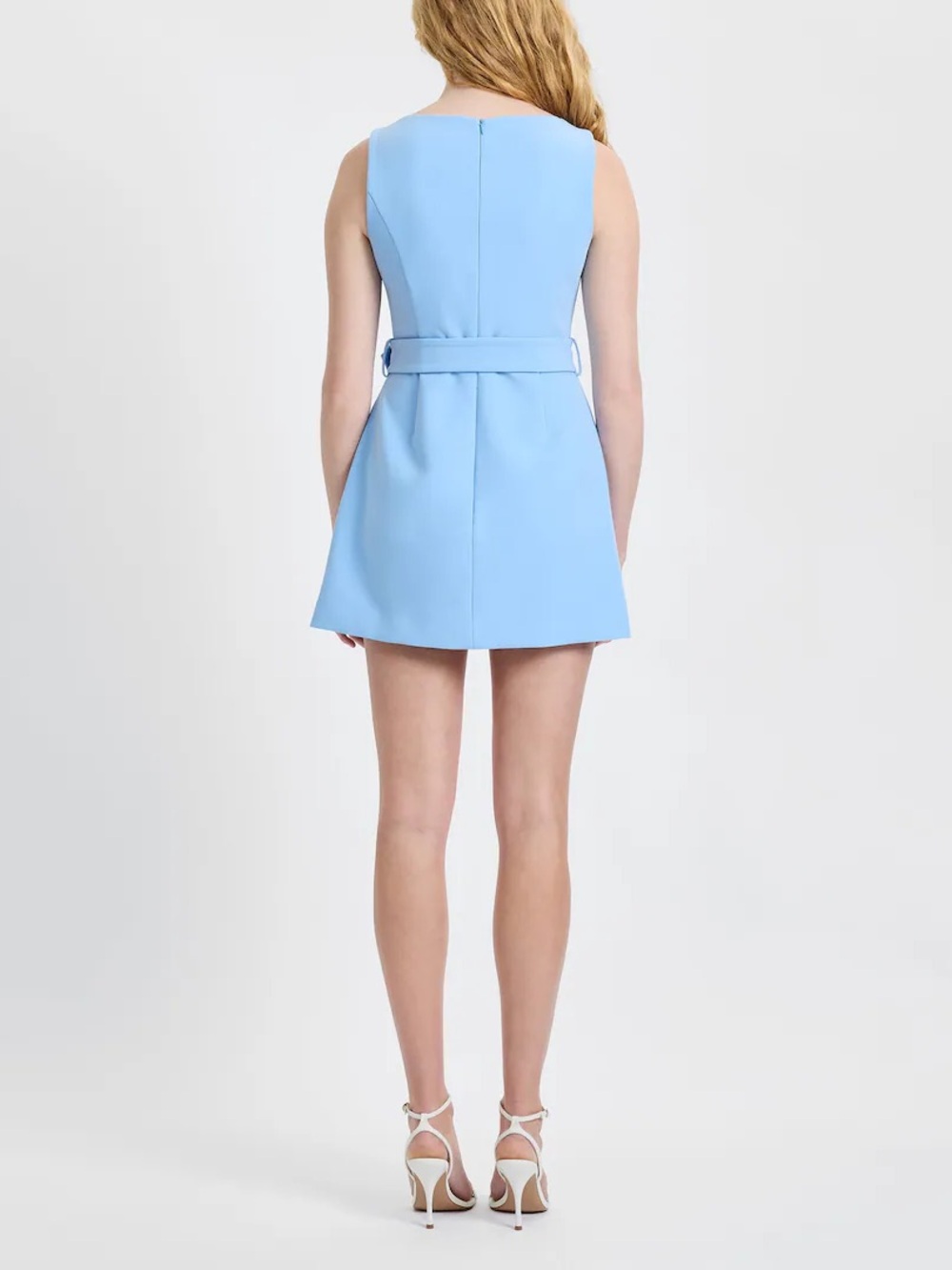 French Connection Powder Blue Sleeveless Belted Mini Dress - Picture 3 of 4